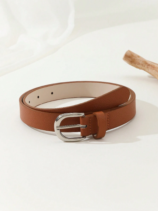 1pc Ladies' Metal Square Buckle Simple Decoration Belt, Perfect For Everyday Wear With Dress, Jeans & Trousers