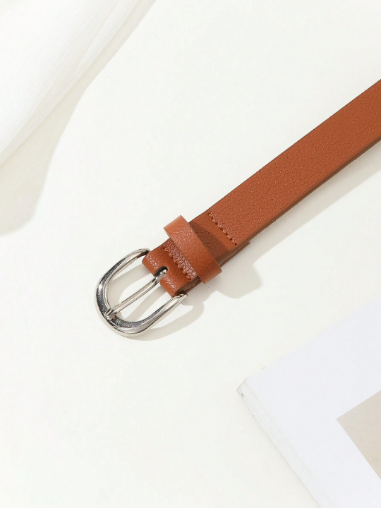 1pc Ladies' Metal Square Buckle Simple Decoration Belt, Perfect For Everyday Wear With Dress, Jeans & Trousers