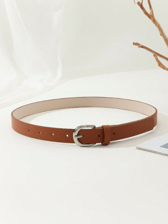 1pc Ladies' Metal Square Buckle Simple Decoration Belt, Perfect For Everyday Wear With Dress, Jeans & Trousers