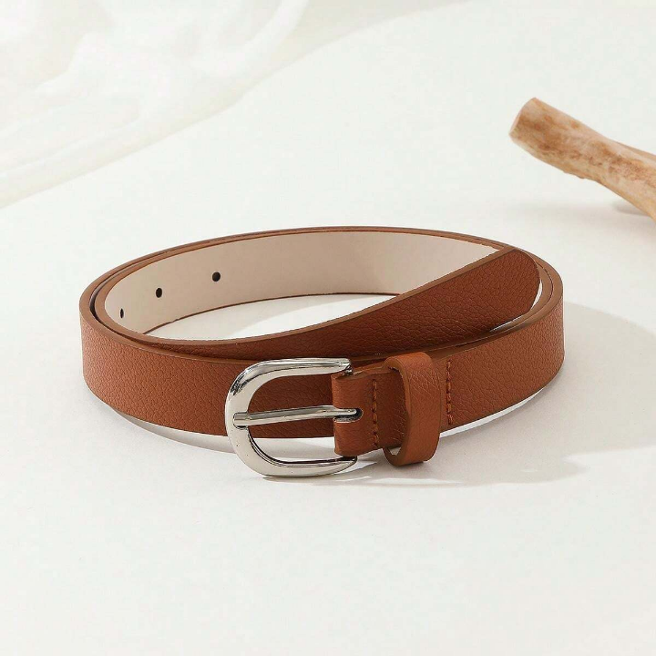 1pc Ladies' Metal Square Buckle Simple Decoration Belt, Perfect For Everyday Wear With Dress, Jeans & Trousers