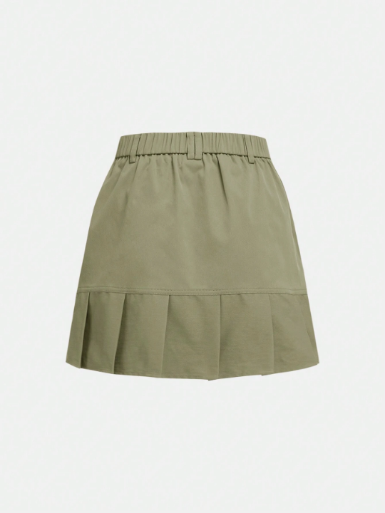 Teen Girl Flap Pocket Pleated Hem Skirt