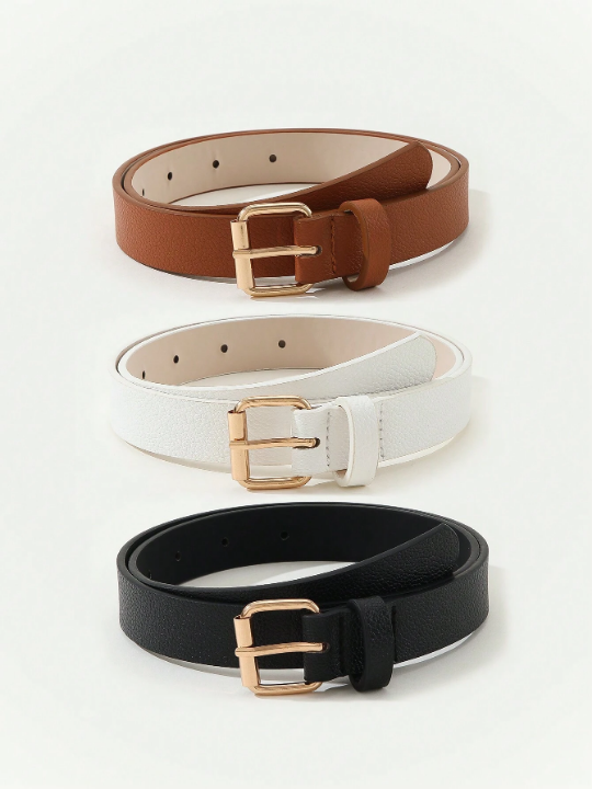 3pcs/Set Women's Casual Buckle Belt, Suitable For Daily Wear, Work Attire, Dress Or Jeans