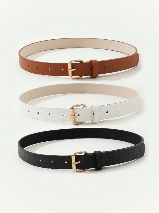 3pcs/Set Women's Casual Buckle Belt, Suitable For Daily Wear, Work Attire, Dress Or Jeans