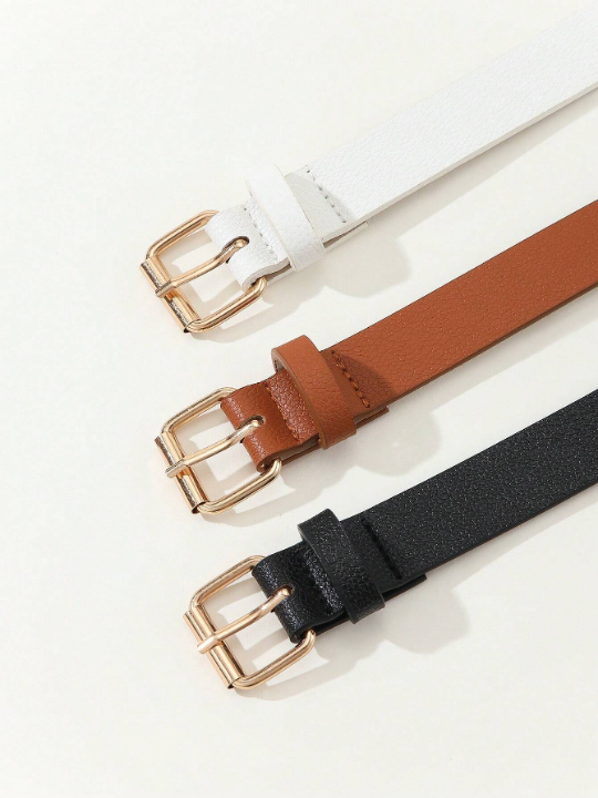 3pcs/Set Women's Casual Buckle Belt, Suitable For Daily Wear, Work Attire, Dress Or Jeans