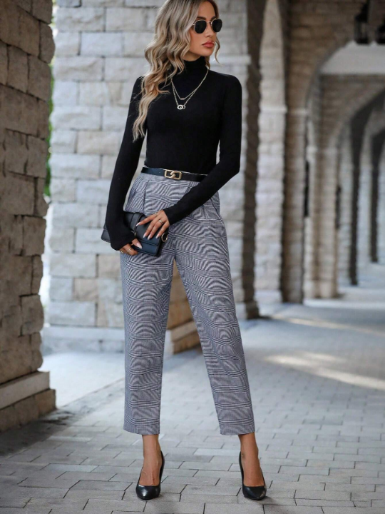 Plaid Print Slant Pocket Pants