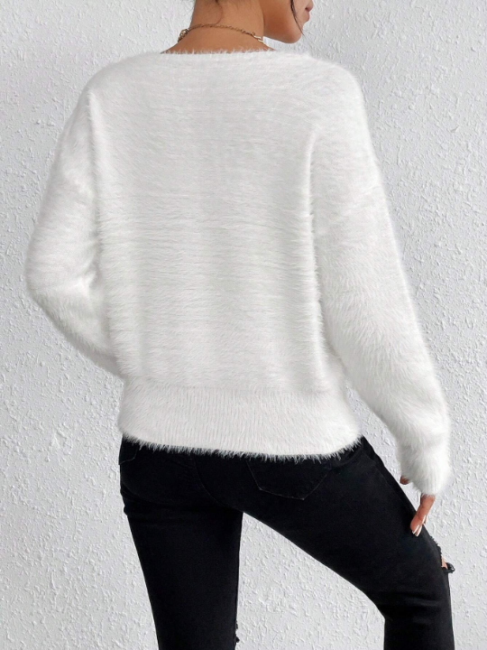 Essnce Solid Drop Shoulder Fuzzy Sweater