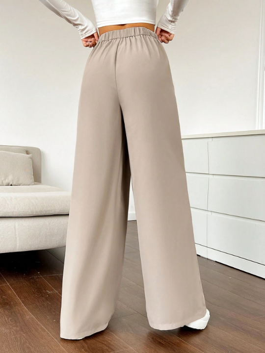 EZwear High Waist Plicated Detail Wide Leg Pants