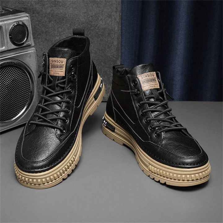 Men's Pu Leather British Style Work Shoes Durable And Comfortable Casual Shoes Retro All-match Ankle Boots High-top Student Korean Trendy Boots