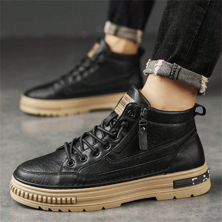 Men's Pu Leather British Style Work Shoes Durable And Comfortable Casual Shoes Retro All-match Ankle Boots High-top Student Korean Trendy Boots