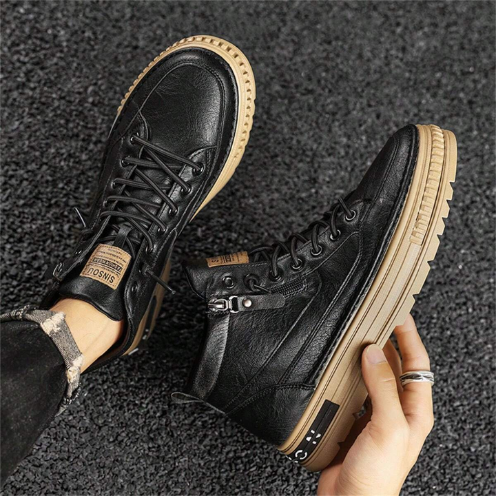 Men's Pu Leather British Style Work Shoes Durable And Comfortable Casual Shoes Retro All-match Ankle Boots High-top Student Korean Trendy Boots