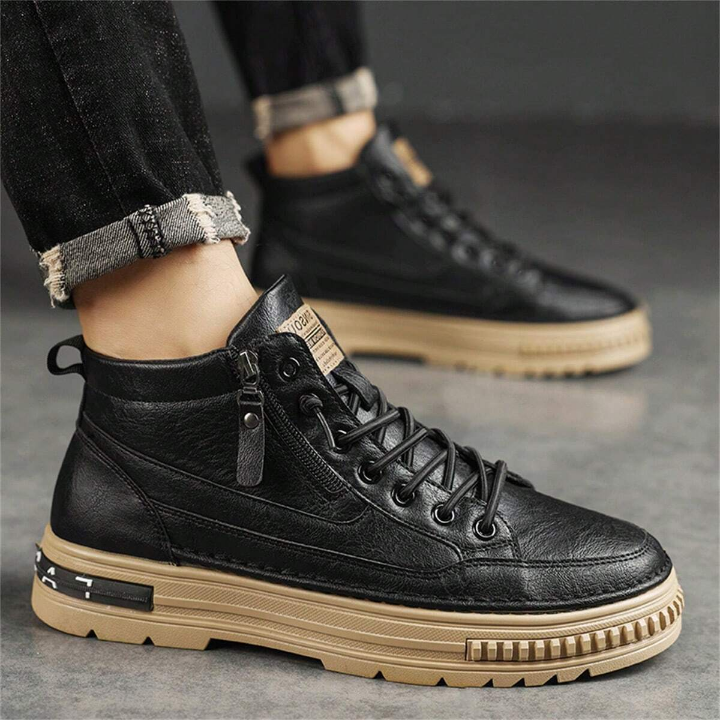 Men's Pu Leather British Style Work Shoes Durable And Comfortable Casual Shoes Retro All-match Ankle Boots High-top Student Korean Trendy Boots