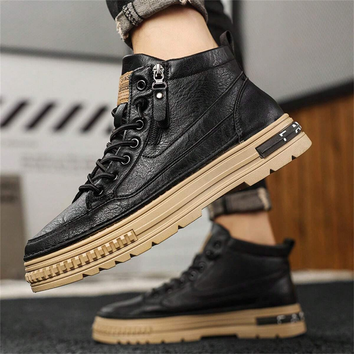 Men's Pu Leather British Style Work Shoes Durable And Comfortable Casual Shoes Retro All-match Ankle Boots High-top Student Korean Trendy Boots