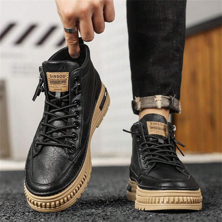 Men's Pu Leather British Style Work Shoes Durable And Comfortable Casual Shoes Retro All-match Ankle Boots High-top Student Korean Trendy Boots