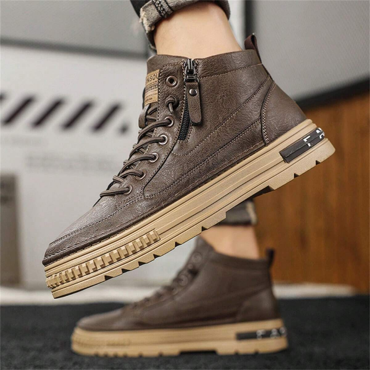 Men's British Style Pu Leather Shoes Retro Casual Tooling Boots, High Top Korean Fashion, Wear-resistant