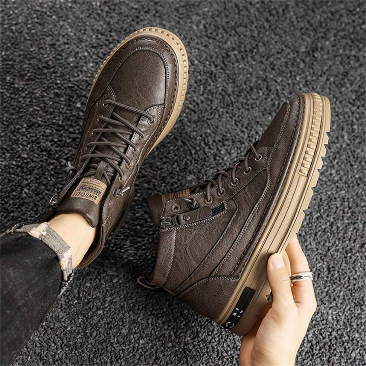 Men's British Style Pu Leather Shoes Retro Casual Tooling Boots, High Top Korean Fashion, Wear-resistant