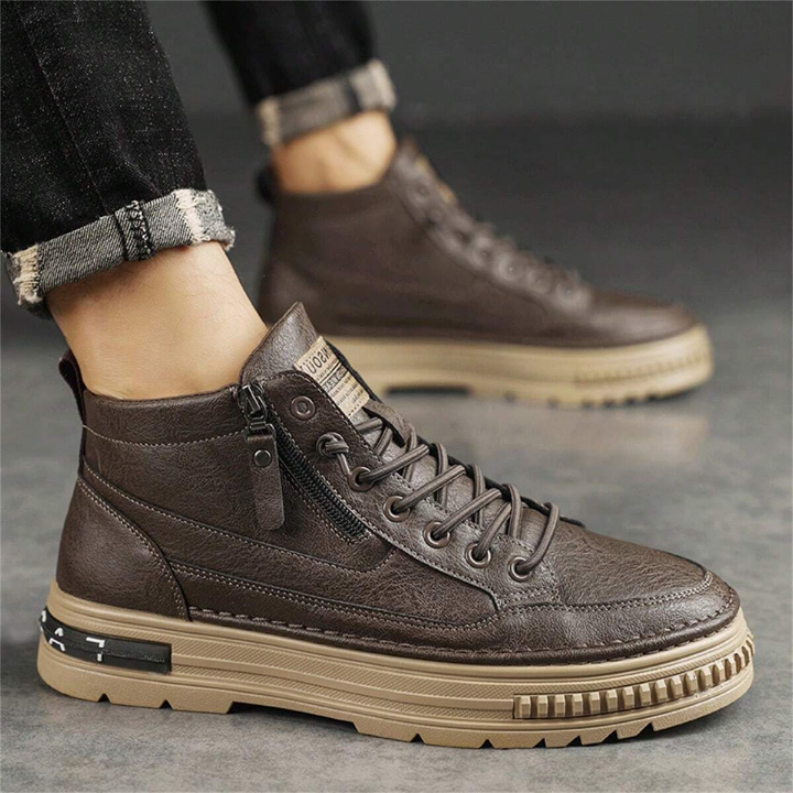 Men's British Style Pu Leather Shoes Retro Casual Tooling Boots, High Top Korean Fashion, Wear-resistant