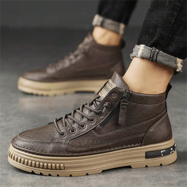 Men's British Style Pu Leather Shoes Retro Casual Tooling Boots, High Top Korean Fashion, Wear-resistant