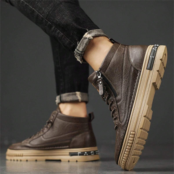 Men's British Style Pu Leather Shoes Retro Casual Tooling Boots, High Top Korean Fashion, Wear-resistant