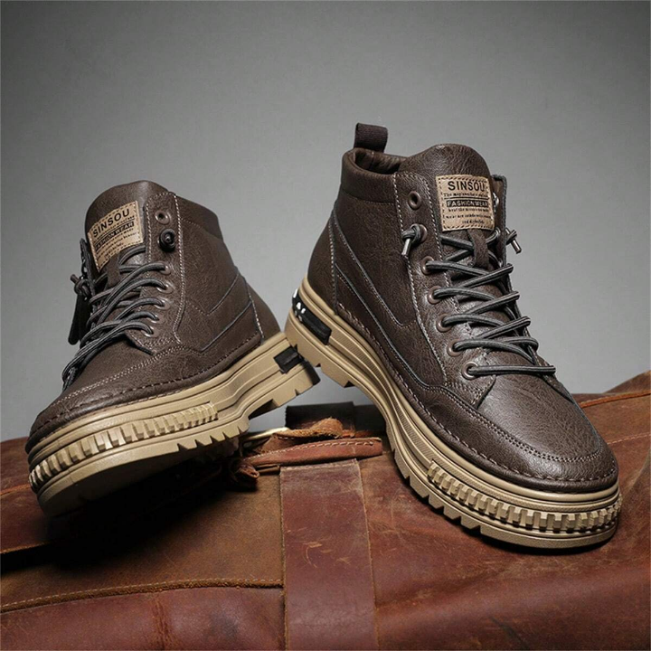 Men's British Style Pu Leather Shoes Retro Casual Tooling Boots, High Top Korean Fashion, Wear-resistant