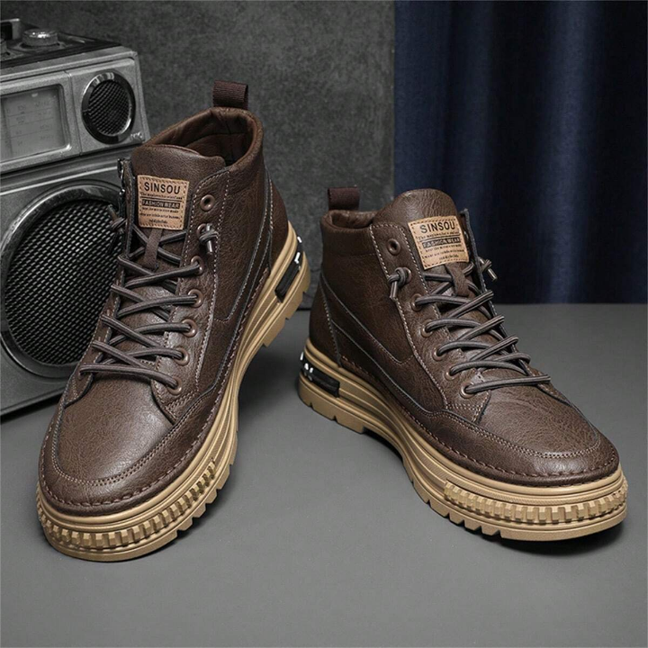 Men's British Style Pu Leather Shoes Retro Casual Tooling Boots, High Top Korean Fashion, Wear-resistant