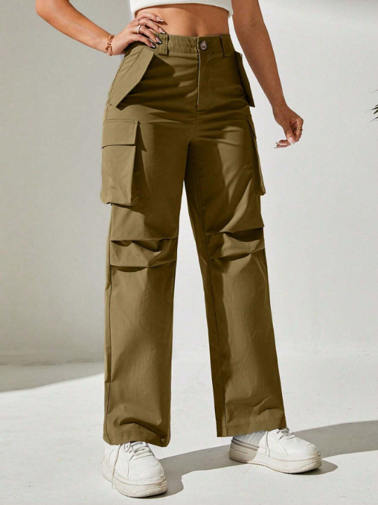 PETITE Solid Flap Pocket Cargo Pants