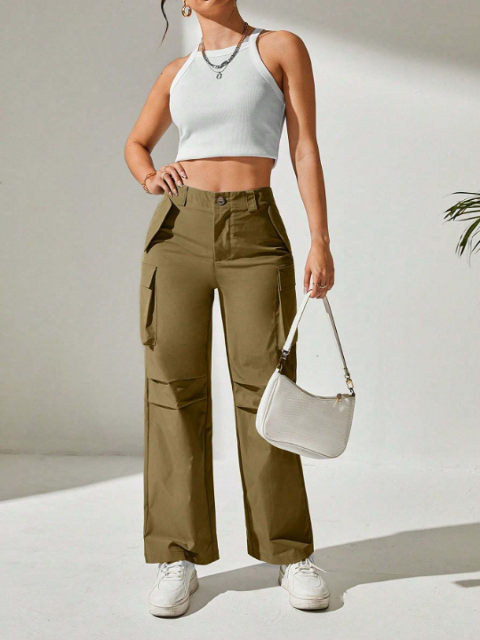 PETITE Solid Flap Pocket Cargo Pants