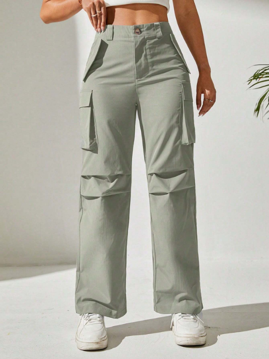 PETITE Solid Flap Pocket Cargo Pants