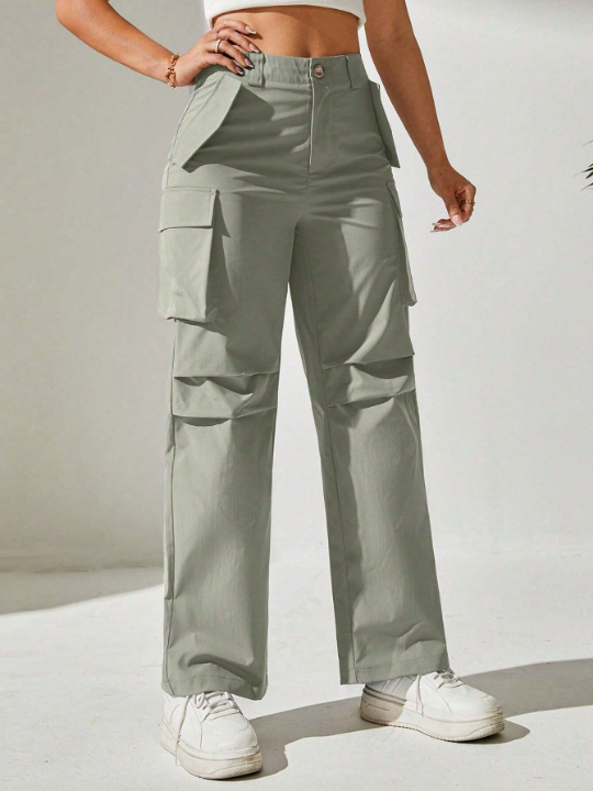 PETITE Solid Flap Pocket Cargo Pants