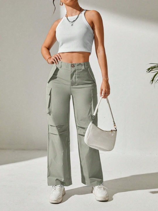 PETITE Solid Flap Pocket Cargo Pants