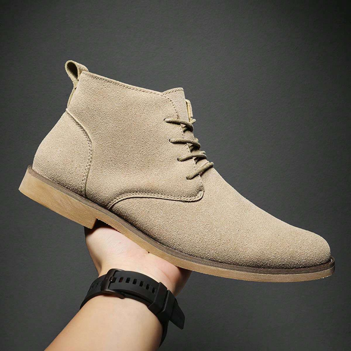 Men's Plus Size Vintage Four-Season Boots With Velvet Surface, Spring & Autumn, Lace-Up High-Top Shoes For Cross-Border Shopping (Thin Style, One Size Smaller)