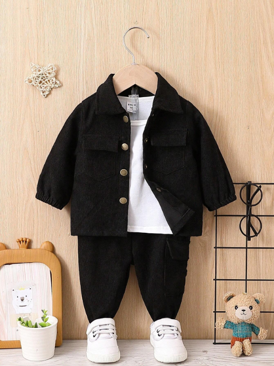 Baby Boy Flap Pocket Shirt & Pants Without Tee