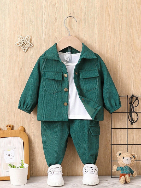 Baby Boy Flap Pocket Cord Jacket & Pants Without Tee