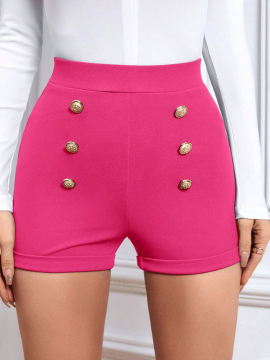 Priv Button Detail High Waist Shorts