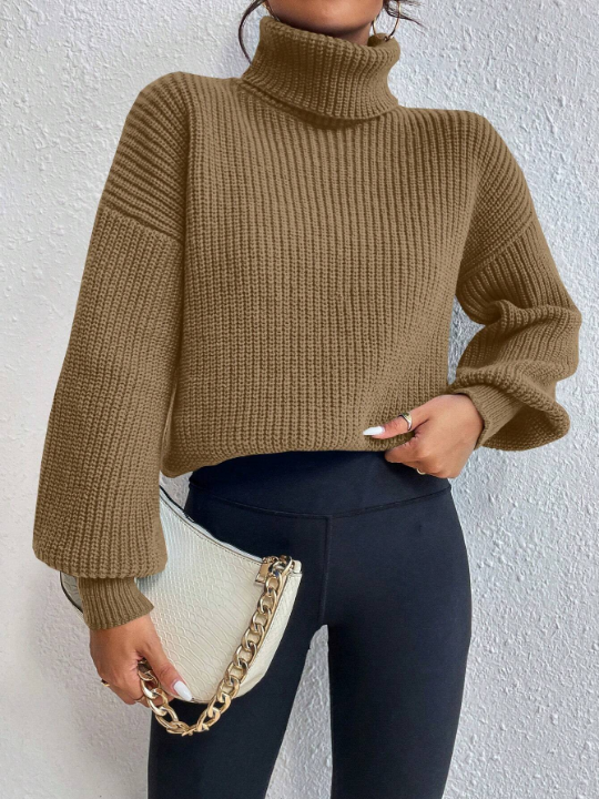 Unity Rib-knit Turtleneck Drop Shoulder Sweater