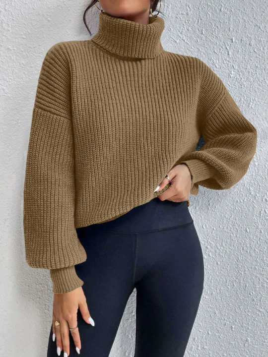 Unity Rib-knit Turtleneck Drop Shoulder Sweater