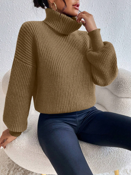 Unity Rib-knit Turtleneck Drop Shoulder Sweater