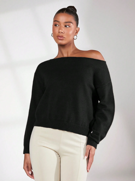 BASICS Solid Drop Shoulder Sweater