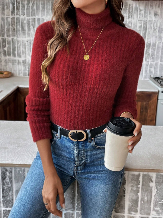 Frenchy Turtleneck Ribbed Knit Sweater