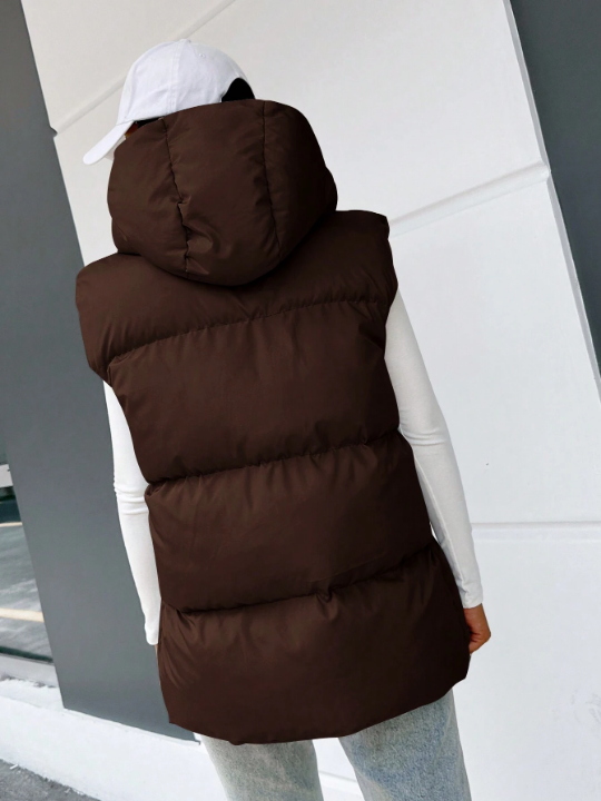 Frenchy Zip Up Sleeveless Hooded Puffer Vest Coat