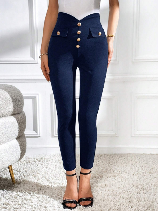 Priv Button Front Skinny Pants