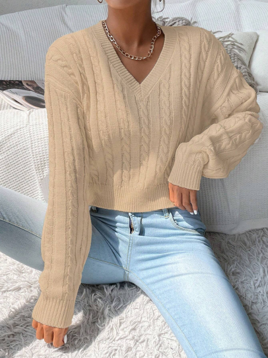 Frenchy Cable Knit Drop Shoulder Sweater