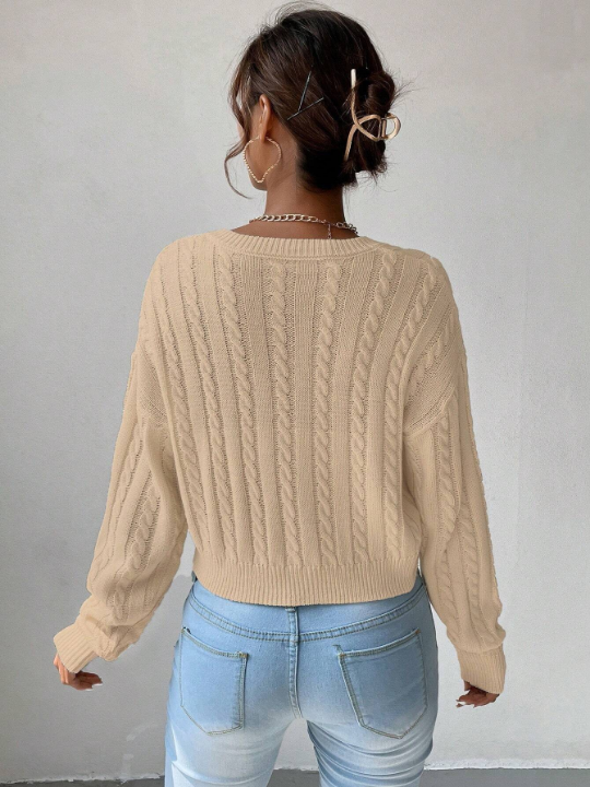 Frenchy Cable Knit Drop Shoulder Sweater