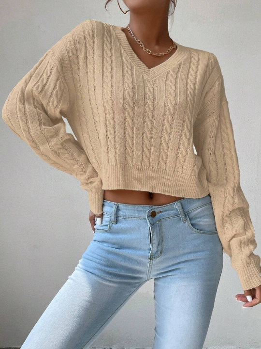 Frenchy Cable Knit Drop Shoulder Sweater