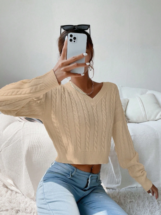 Frenchy Cable Knit Drop Shoulder Sweater