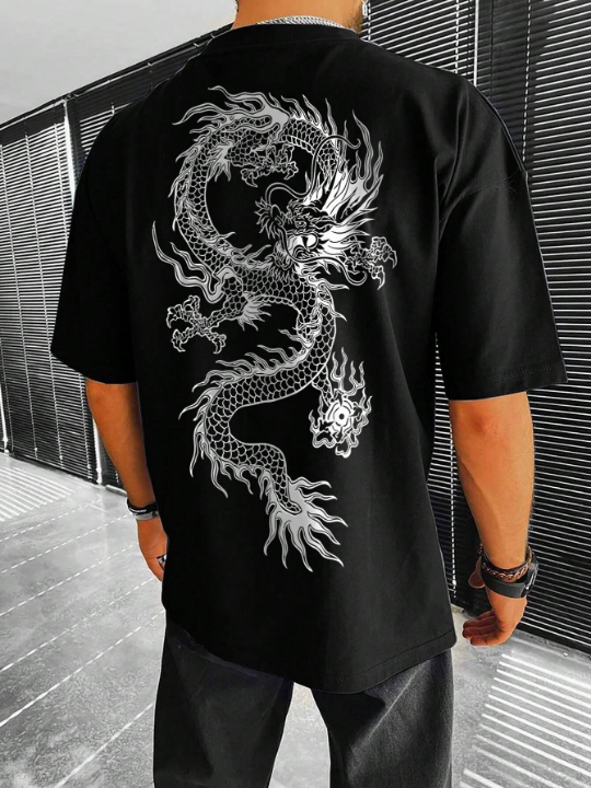 Manfinity EMRG Men Dragon Graphic Drop Shoulder Tee