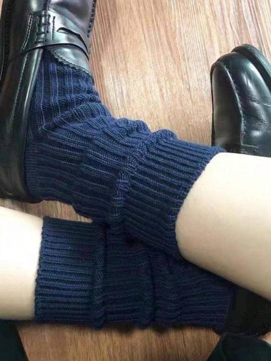 1 Pair Unisex Solid Color Thick Thread Mid-calf Socks With Vertical Stripe Design, Daily Wear, Simple Style