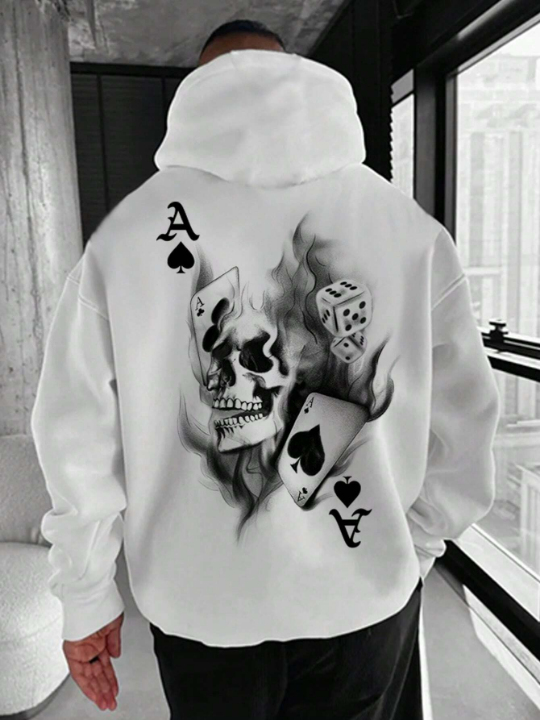Manfinity LEGND Men's Drop Shoulder Ultra-Loose Hoodie With Playing Card And Skull Print