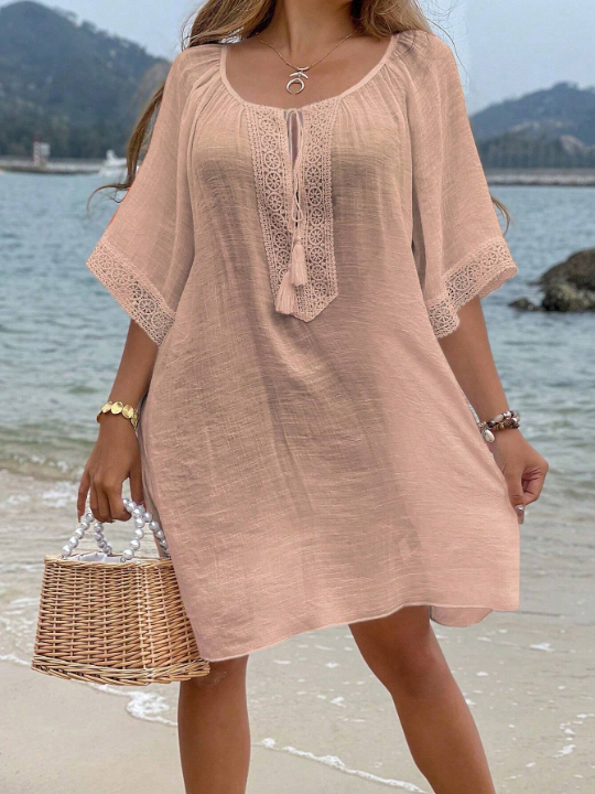 VCAY Tassel Tie Front Cover Up