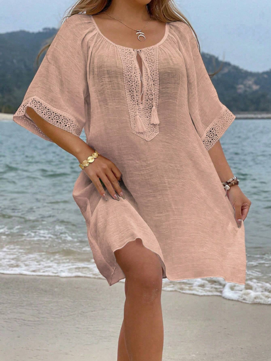 VCAY Tassel Tie Front Cover Up