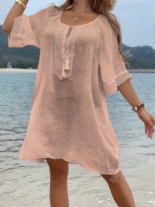 VCAY Tassel Tie Front Cover Up